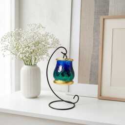 Twilight Bloom Glass Lantern - Hand Painted Hanging Tealight Holder Artisan Home Decor - thumbnail 2