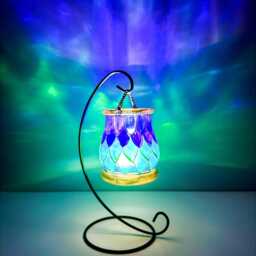 Twilight Bloom Glass Lantern - Hand Painted Hanging Tealight Holder Artisan Home Decor - thumbnail 4