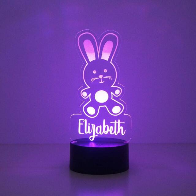 Personalised Bunny Rabbit Led Night Light - Custom Name Nursery Lamp - image 1