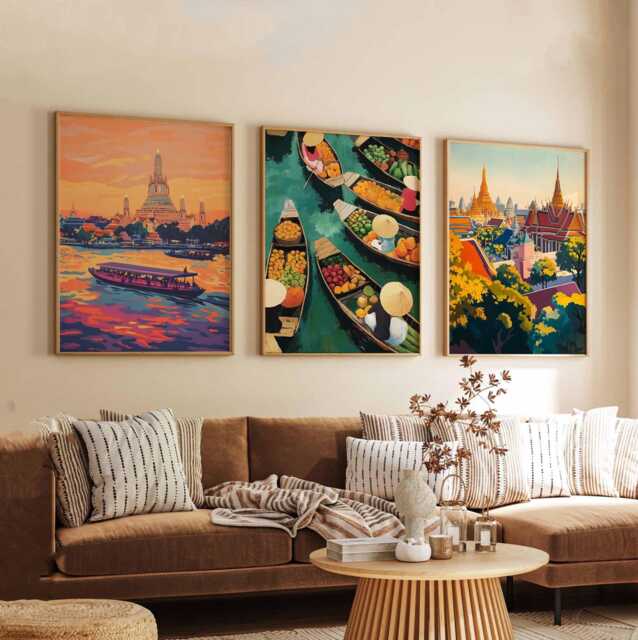 Set Of 3 Bangkok Posters, Thailand Travel Skyline Wall Art, Cityscape Prints Set, Modern Poster Decor - image 1