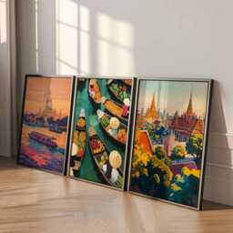 Set Of 3 Bangkok Posters, Thailand Travel Skyline Wall Art, Cityscape Prints Set, Modern Poster Decor - thumbnail 4