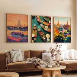 Set Of 3 Bangkok Posters, Thailand Travel Skyline Wall Art, Cityscape Prints Set, Modern Poster Decor - thumbnail 1