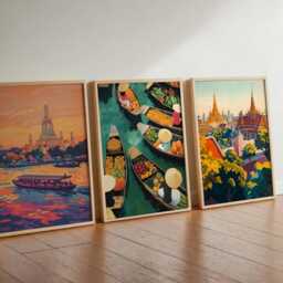 Set Of 3 Bangkok Posters, Thailand Travel Skyline Wall Art, Cityscape Prints Set, Modern Poster Decor - thumbnail 3