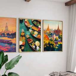 Set Of 3 Bangkok Posters, Thailand Travel Skyline Wall Art, Cityscape Prints Set, Modern Poster Decor - thumbnail 2