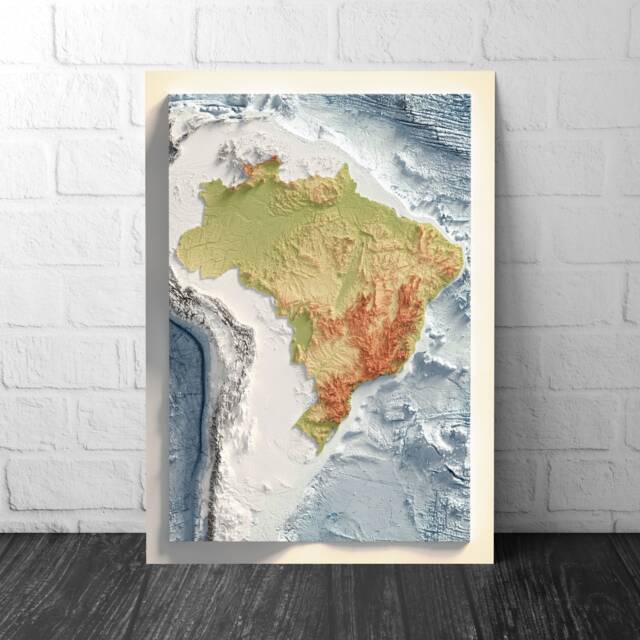 Brazil Bathymetry Print - Ocean Topographical Map South America Wall Art Poster - image 1