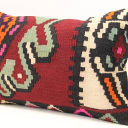 Turkish Kilim Pillow Cover 16x24, Vintage Wool Lumbar Cushion - thumbnail 3