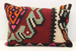 Turkish Kilim Pillow Cover 16x24, Vintage Wool Lumbar Cushion