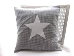 Checked Cushion Cover, Pillow, Star, Grey, White, 40 X cm - thumbnail 1