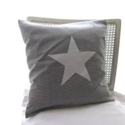 Checked Cushion Cover, Pillow, Star, Grey, White, 40 X cm - thumbnail 4