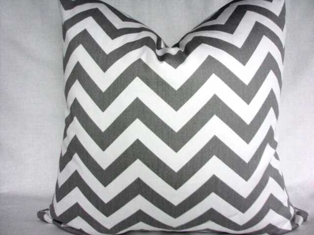 Gray & White Chevron Pillow Cover, Cotton Zig Zag Throw Cushion - image 1