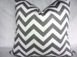 Gray & White Chevron Pillow Cover, Cotton Zig Zag Throw Cushion - thumbnail 1
