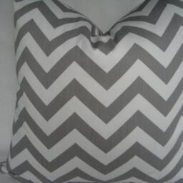 Gray & White Chevron Pillow Cover, Cotton Zig Zag Throw Cushion - thumbnail 2