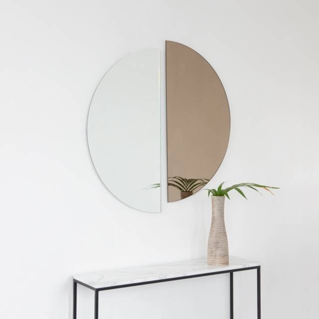 Set Of 2 Luna??? Half-Moon Silver + Bronze Tint Contemporary Frameless Mirrors - image 1