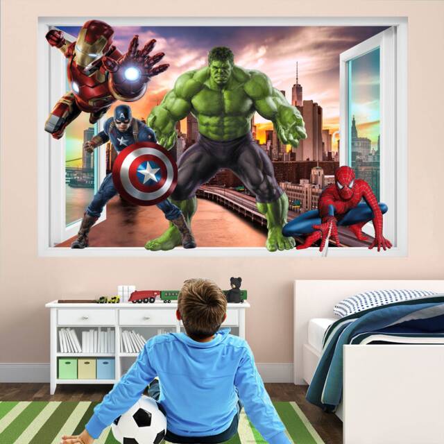 Superhero Wall Decal Sticker Mural Poster Print Art Spiderman Iron Man Hulk Captain America - image 1
