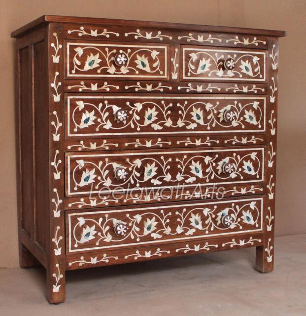 Mother Of Pearl Inlay Dresser Handmade Wood Chest Drawers - image 1