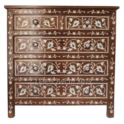 Mother Of Pearl Inlay Dresser Handmade Wood Chest Drawers - thumbnail 3