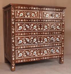 Mother Of Pearl Inlay Dresser Handmade Wood Chest Drawers - thumbnail 1