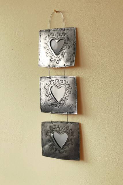 Small Triple Heart Mirror, Recycled Metal - Please Read The Full Description Us Customers Please Read Information in Descriptions. Thank You - image 1