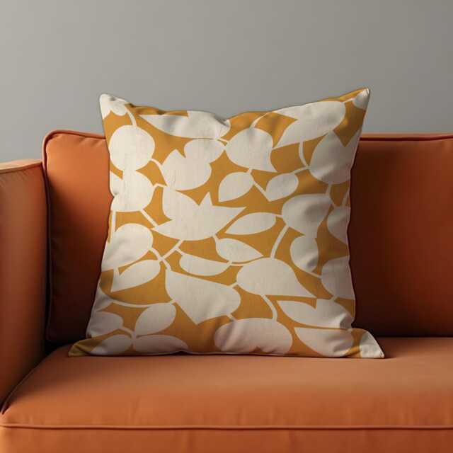 Retro Mustard Leaf Cushion Cover, Mid-Century Modern Abstract Pillowcase, Minimalist Orange Living Room & Bedroom Decor - image 1