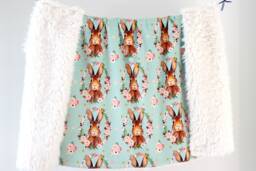 Baby Blanket Floral Bunny Portrait Sage, Dream Blanket, Faux Fur Bunny, Minky Bedding - thumbnail 1