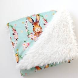 Baby Blanket Floral Bunny Portrait Sage, Dream Blanket, Faux Fur Bunny, Minky Bedding - thumbnail 3