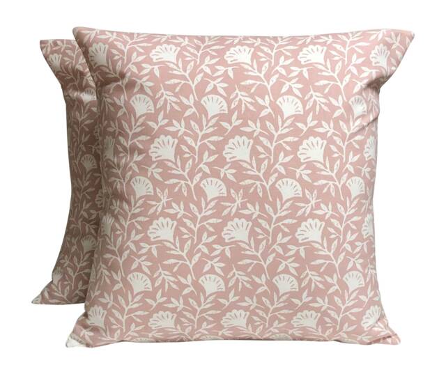 Blush Pink Floral Cushion Covers Clarke & Melby Cotton - Set Of 2 45cmx45cm - image 1
