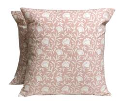 Blush Pink Floral Cushion Covers Clarke & Melby Cotton - Set Of 2 45cmx45cm