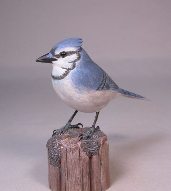 5-1/4 Inch Blue Jay Hand Carved & Painted Wooden Bird - image 1