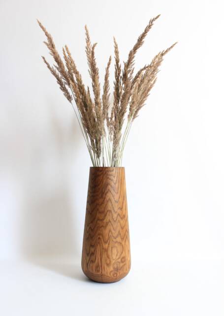 Carved Oak Wood Vase Rustic Home Decor, Dried Flower Vase - 15 Inch - image 1