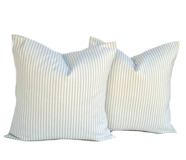 Two High Quality Magnolia Pillow Covers, Tan Ecru Pillow, Cushion, Decorative Throw Striped Pillow - image 1