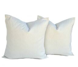 Two High Quality Magnolia Pillow Covers, Tan Ecru Pillow, Cushion, Decorative Throw Striped Pillow - thumbnail 1