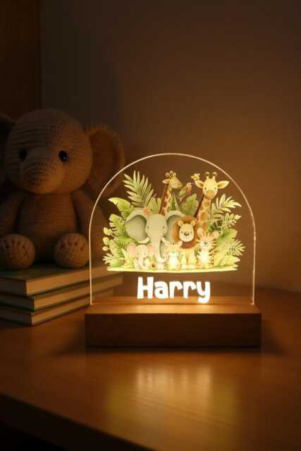 Custom Safari Animals Name Night Light - Personalized Kids Bedroom For Nursery 3 Mode Settings Dimmer - image 1