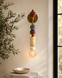 Handmade Brass Wall Sconce With Marble Gemstones - Indoor Lighting - thumbnail 1