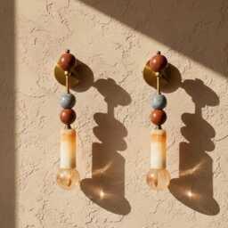 Handmade Brass Wall Sconce With Marble Gemstones - Indoor Lighting - thumbnail 2