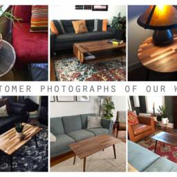 Engraved Walnut Teak Hardwood End/Side Table Or Night Stand - Geometric Modern Mid Century Boho Furniture Design Eames Style - thumbnail 4