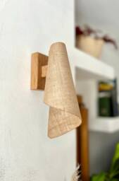 Handmade Oak Wall Sconce Spiral Fabric Shade, Modern Lamp. Plug-In Option. Usa Duties Paid
