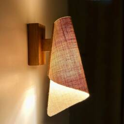 Handmade Oak Wall Sconce Spiral Fabric Shade, Modern Lamp. Plug-In Option. Usa Duties Paid - thumbnail 3