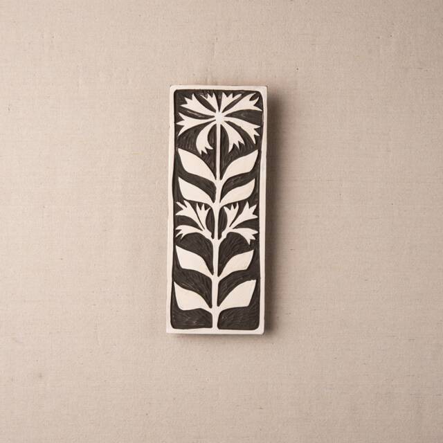 Cosmos - Vertical Wall Art, Black & White, Handmade Ceramic Tile Mounted Art Stick Mini Made To Order - image 1