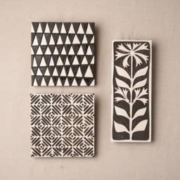 Cosmos - Vertical Wall Art, Black & White, Handmade Ceramic Tile Mounted Art Stick Mini Made To Order - thumbnail 4