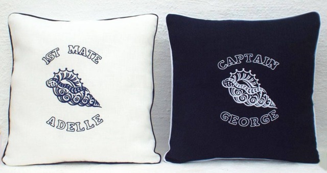 Coastal Pillow, Sea Shells, Personalized Name Pillow Cover, Captain Case, First Mate Pillow, Beach House Gift, Boat Gift, Beach - image 1