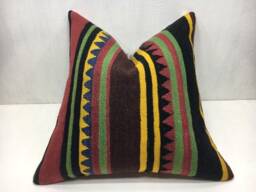 Vintage Kilim Pillow Cover, Bohemian Throw 20x20 - thumbnail 1