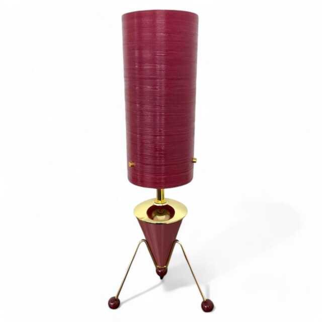 Mid Century Modern Rocket Lamp - Atomic Space Age Sputnik Design British Made Tripod Legs Plum Spun Fiberglass Shade - image 1