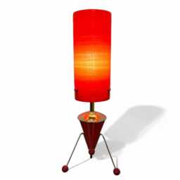Mid Century Modern Rocket Lamp - Atomic Space Age Sputnik Design British Made Tripod Legs Plum Spun Fiberglass Shade - thumbnail 2