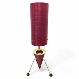 Mid Century Modern Rocket Lamp - Atomic Space Age Sputnik Design British Made Tripod Legs Plum Spun Fiberglass Shade - thumbnail 1