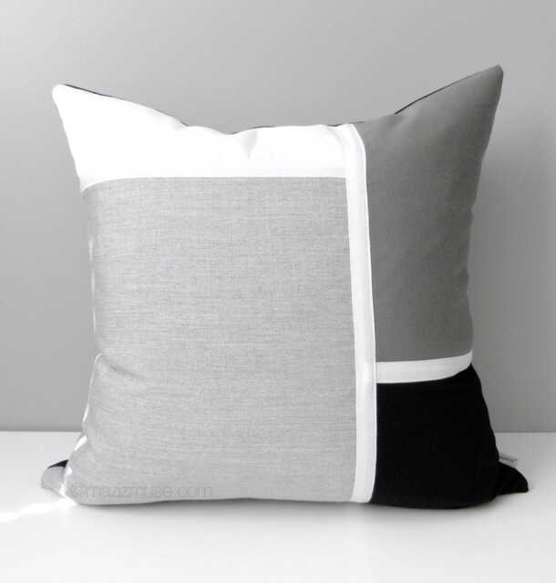 Granite Grey Sunbrella?? Outdoor Pillow Cover in Modern Color Block With Black & White Accents, Gray Mid Century Cushions By Mazizmuse - image 1