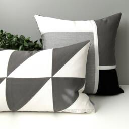 Granite Grey Sunbrella?? Outdoor Pillow Cover in Modern Color Block With Black & White Accents, Gray Mid Century Cushions By Mazizmuse - thumbnail 4