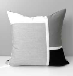 Granite Grey Sunbrella?? Outdoor Pillow Cover in Modern Color Block With Black & White Accents, Gray Mid Century Cushions By Mazizmuse - thumbnail 1