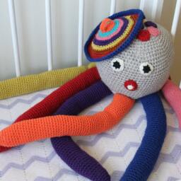 Large Crochet Octopus Toy Hypoallergenic Wool Plush, Nursery Decor - thumbnail 3