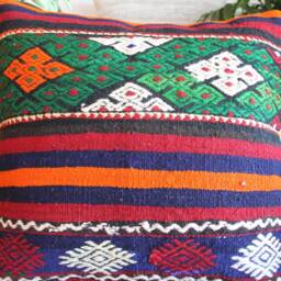 50cm - 20Inch Vintage Kilim Cushion Cover Handwoven - Strong Colours Green Orange Blue - thumbnail 2