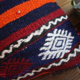 50cm - 20Inch Vintage Kilim Cushion Cover Handwoven - Strong Colours Green Orange Blue - thumbnail 3